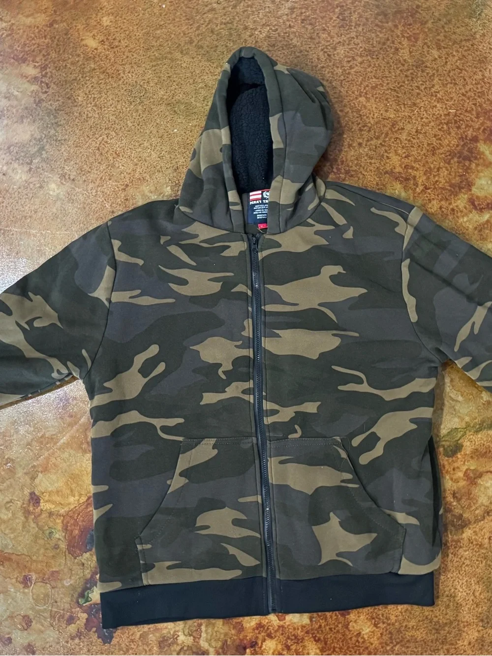 Phat Farm Men’s Camo Hooded Zip Jacket - Olive Green